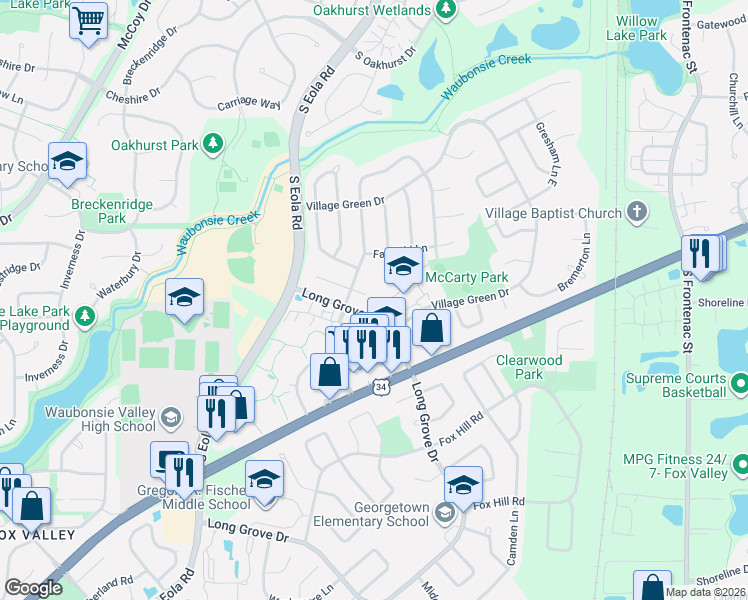 map of restaurants, bars, coffee shops, grocery stores, and more near 2731 Shelly Lane in Aurora