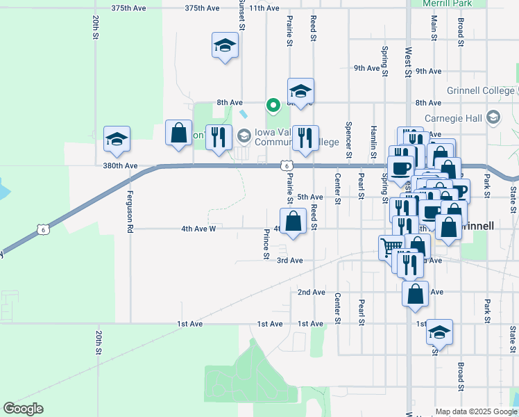 map of restaurants, bars, coffee shops, grocery stores, and more near 902 4th Avenue in Grinnell