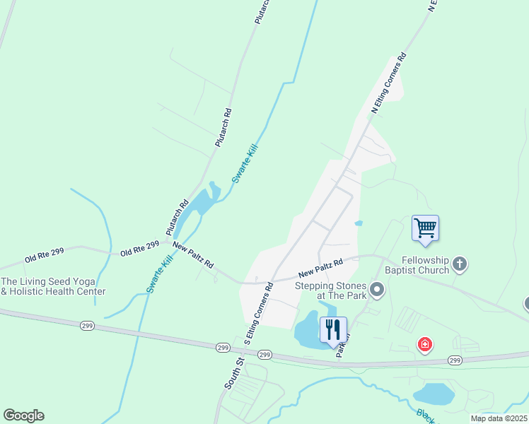 map of restaurants, bars, coffee shops, grocery stores, and more near 657 North Elting Corners Road in Highland