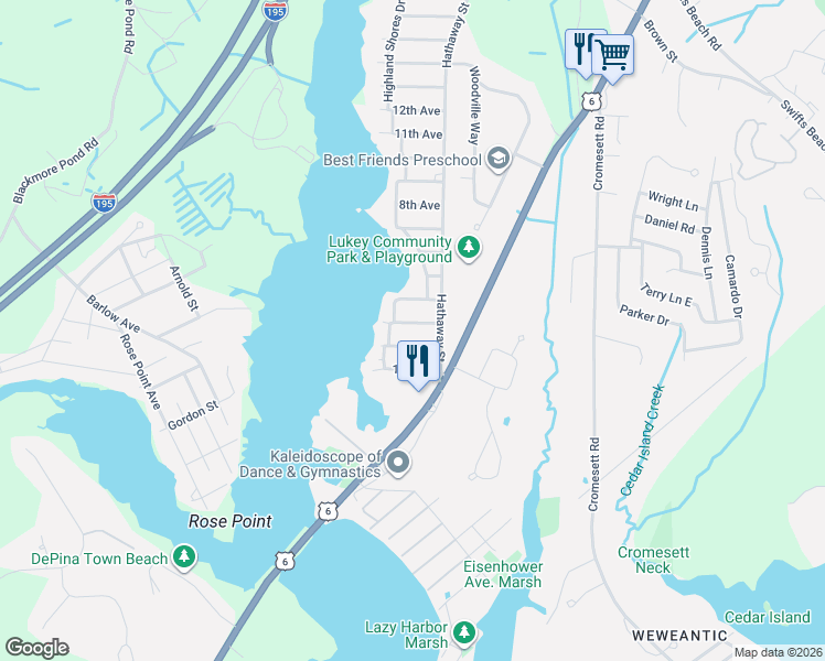 map of restaurants, bars, coffee shops, grocery stores, and more near 23 Highland Bay Drive in Wareham