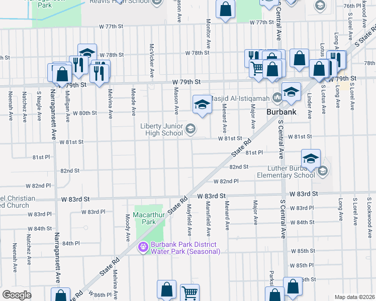 map of restaurants, bars, coffee shops, grocery stores, and more near 8118 Mayfield Avenue in Burbank