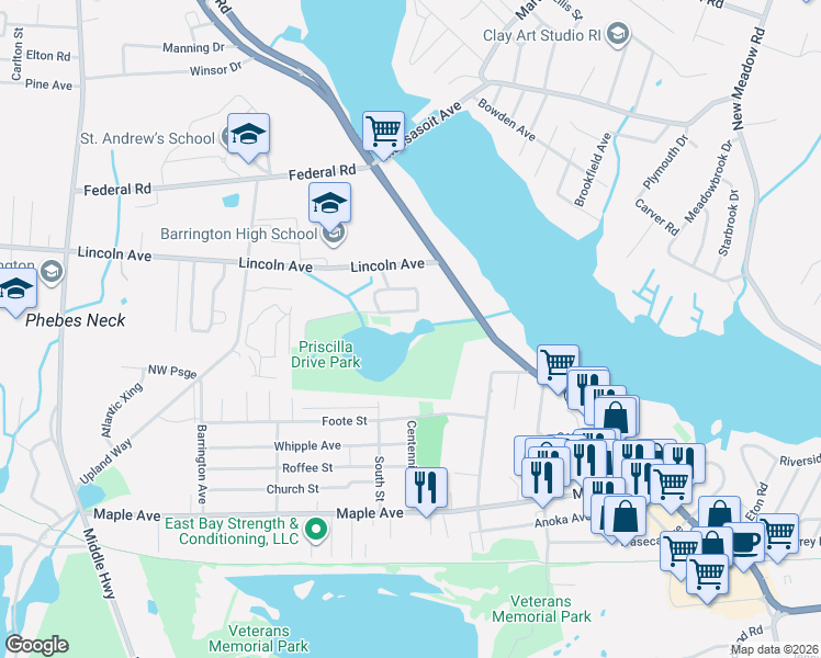 map of restaurants, bars, coffee shops, grocery stores, and more near in Barrington