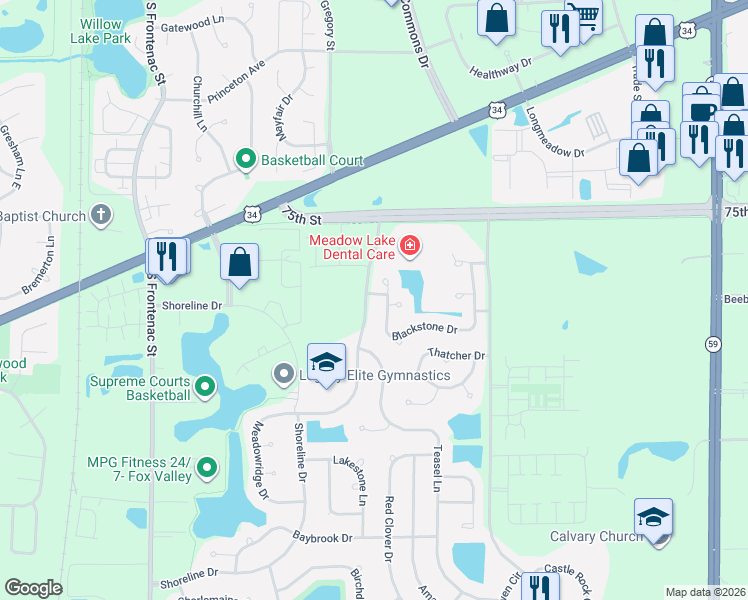 map of restaurants, bars, coffee shops, grocery stores, and more near in Aurora