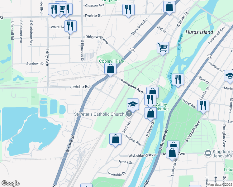 map of restaurants, bars, coffee shops, grocery stores, and more near 824 Bowditch Avenue in Aurora