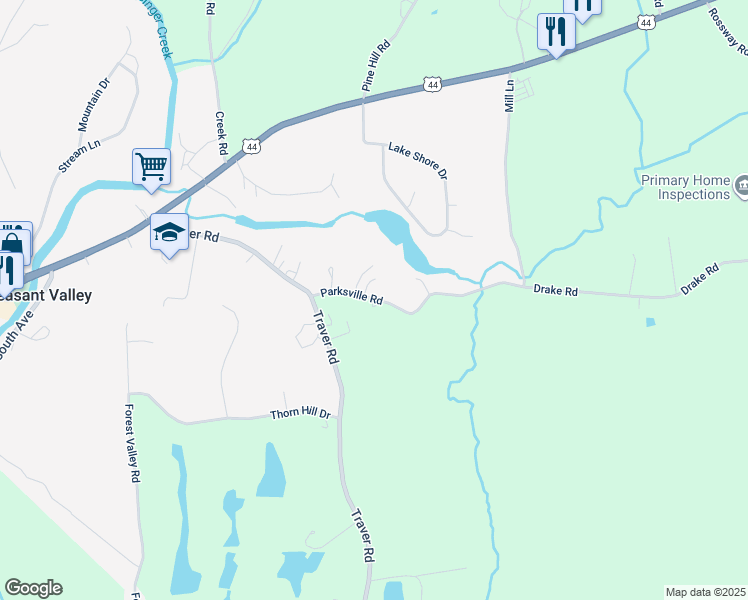 map of restaurants, bars, coffee shops, grocery stores, and more near 15 Parksville Road in Pleasant Valley