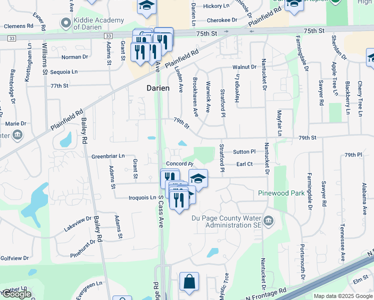 map of restaurants, bars, coffee shops, grocery stores, and more near 1118 Chalet Drive in Darien