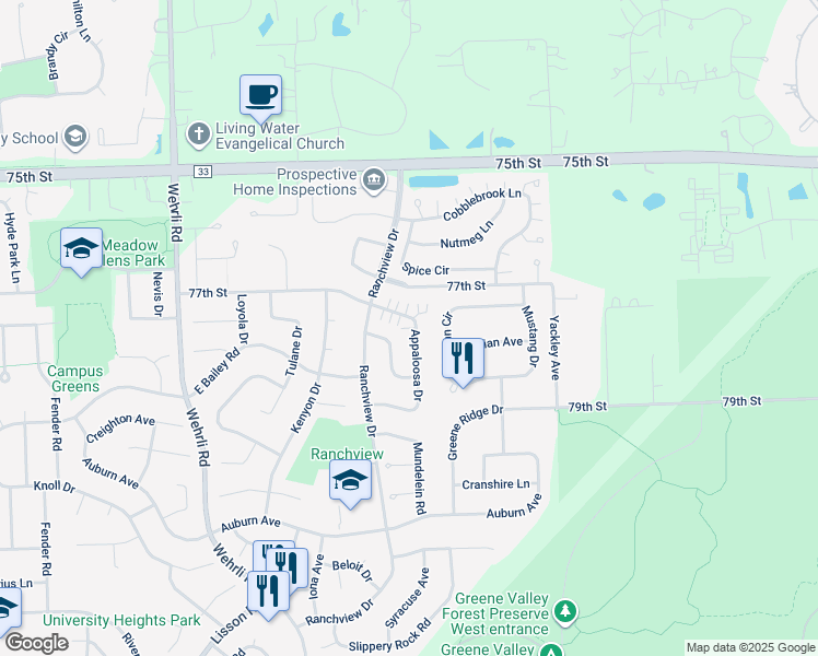 map of restaurants, bars, coffee shops, grocery stores, and more near 1811 Appaloosa Drive in Naperville