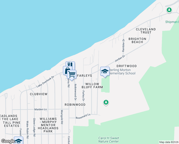 map of restaurants, bars, coffee shops, grocery stores, and more near 4624 Homewood Drive in Mentor
