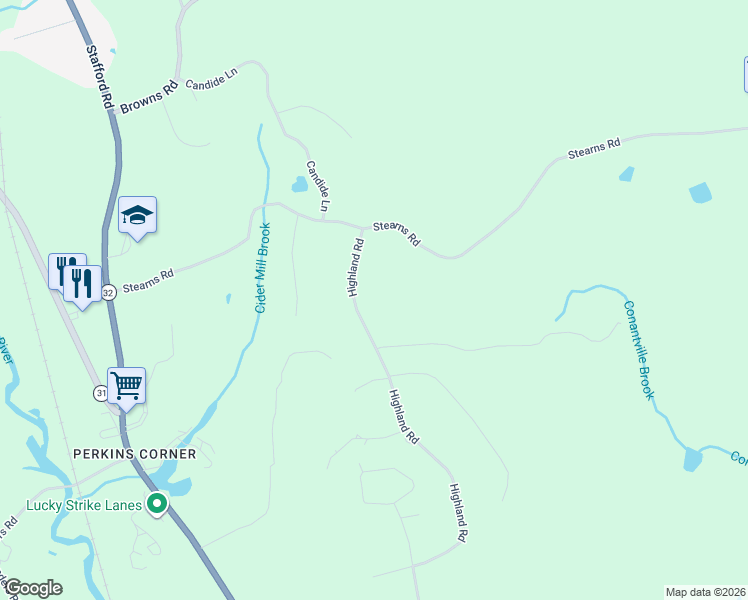 map of restaurants, bars, coffee shops, grocery stores, and more near 156 Highland Road in Mansfield