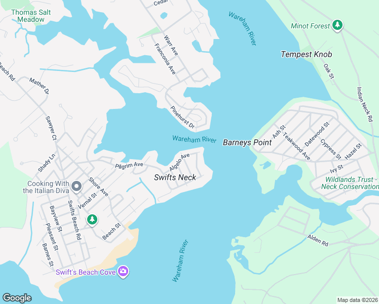 map of restaurants, bars, coffee shops, grocery stores, and more near 24 Algelo Avenue in Wareham