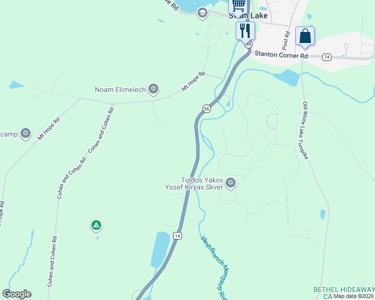 map of restaurants, bars, coffee shops, grocery stores, and more near 4609 State Route 55 in Swan Lake
