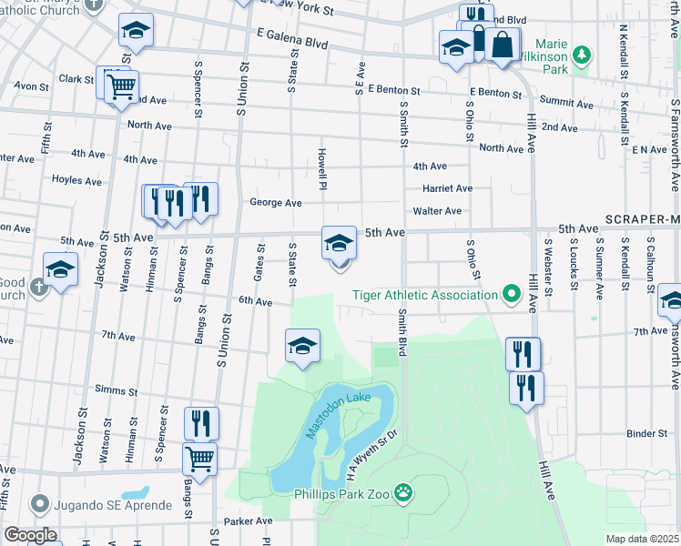 map of restaurants, bars, coffee shops, grocery stores, and more near 500 Tomcat Lane in Aurora