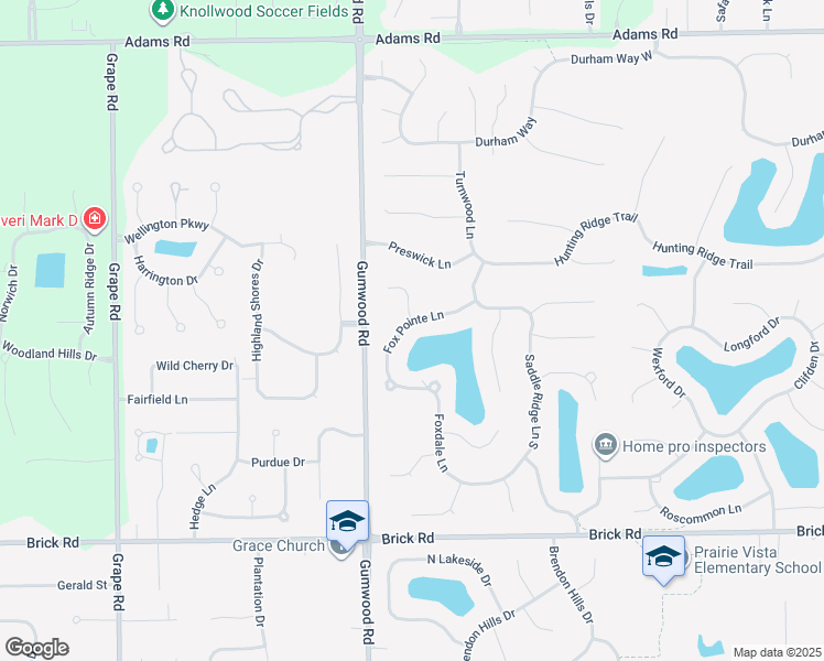 map of restaurants, bars, coffee shops, grocery stores, and more near 51501-51579 Fox Pointe Ln in Granger