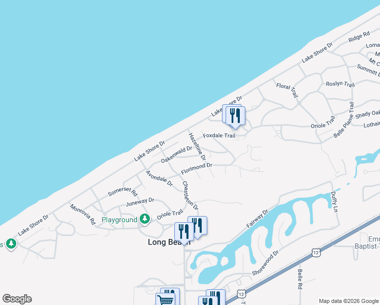map of restaurants, bars, coffee shops, grocery stores, and more near 2301-2305 Hazeltine Dr in Long Beach