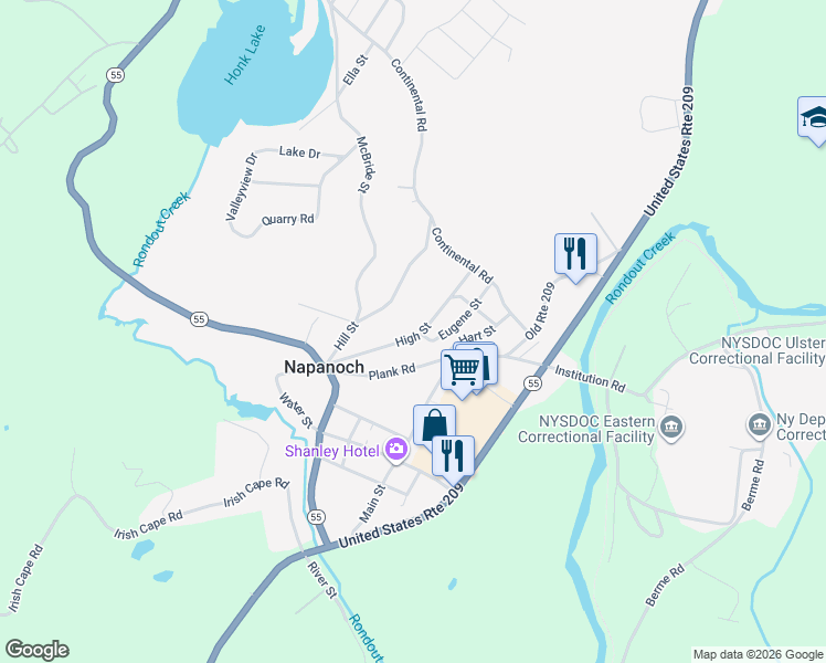 map of restaurants, bars, coffee shops, grocery stores, and more near 37 High Street in Napanoch
