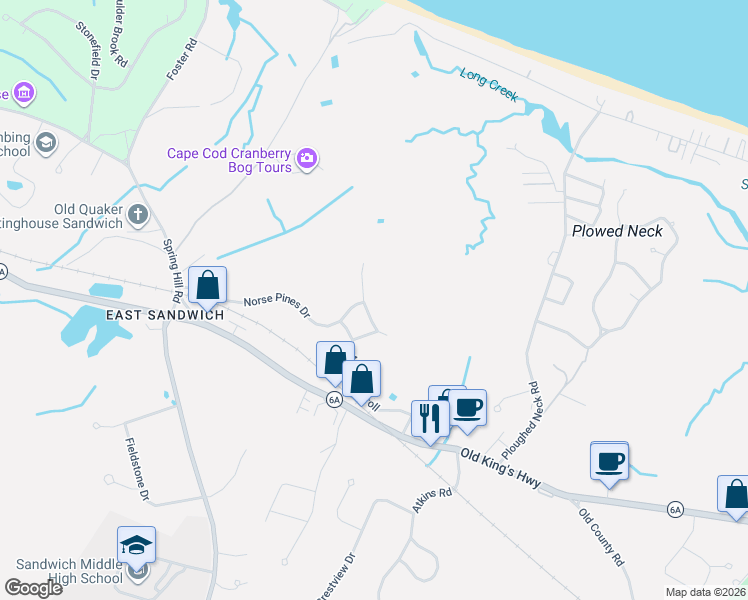 map of restaurants, bars, coffee shops, grocery stores, and more near 14 Quiet Street in Sandwich
