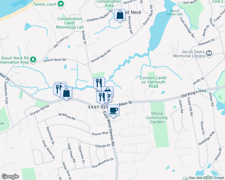 map of restaurants, bars, coffee shops, grocery stores, and more near 1646 Massachusetts 6A in Dennis
