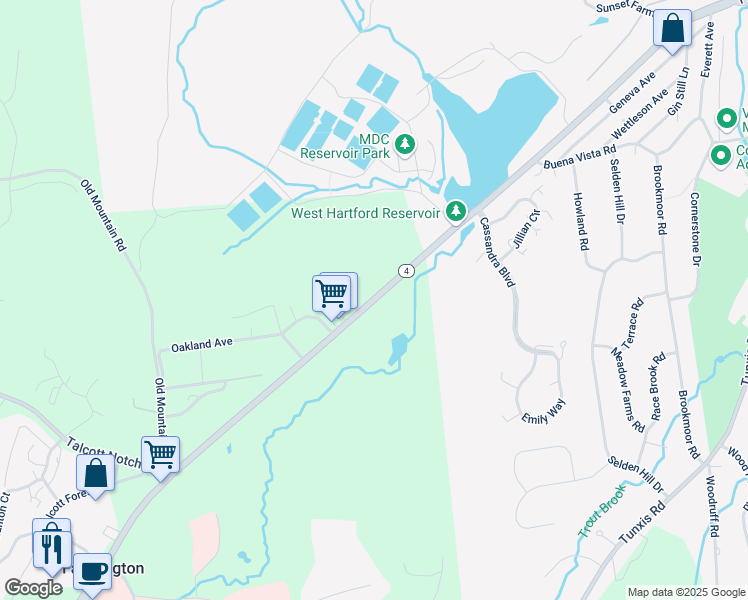 map of restaurants, bars, coffee shops, grocery stores, and more near Farmington Avenue in Hartford County