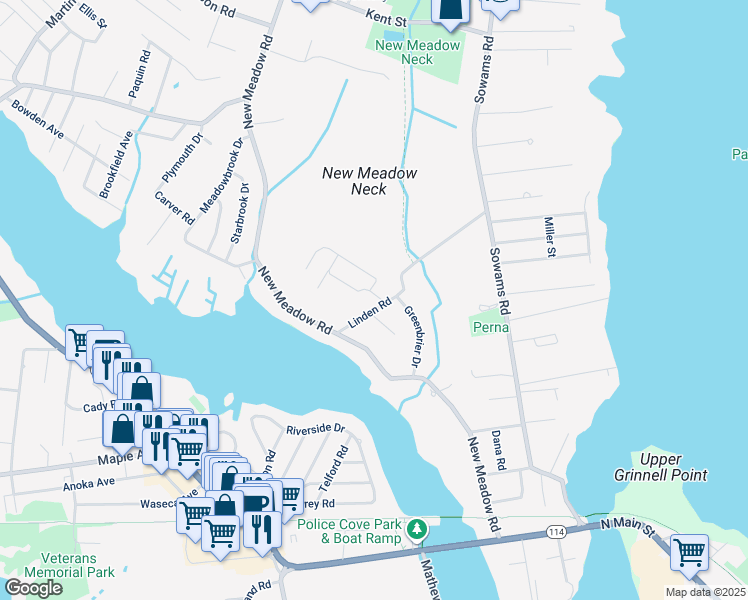 map of restaurants, bars, coffee shops, grocery stores, and more near 2 Lafayette Road in Barrington