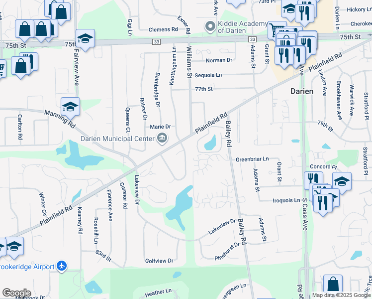 map of restaurants, bars, coffee shops, grocery stores, and more near 7901 Knottingham Circle in Darien