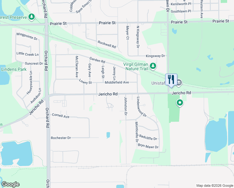map of restaurants, bars, coffee shops, grocery stores, and more near 2109 Jericho Road in Aurora