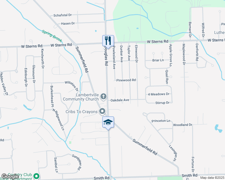 map of restaurants, bars, coffee shops, grocery stores, and more near 7220 Douglas Road in Lambertville