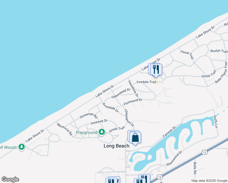 map of restaurants, bars, coffee shops, grocery stores, and more near 2201 Lake Shore Drive in Long Beach
