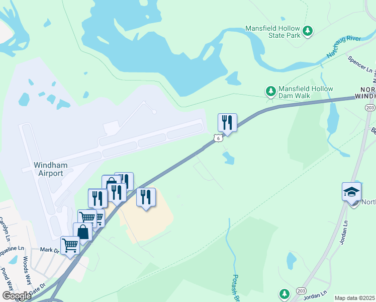 map of restaurants, bars, coffee shops, grocery stores, and more near 449 Boston Post Road in Windham