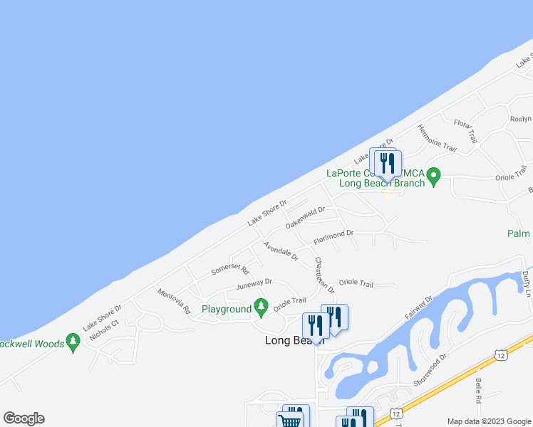 map of restaurants, bars, coffee shops, grocery stores, and more near 2114 Lake Shore Drive in Long Beach