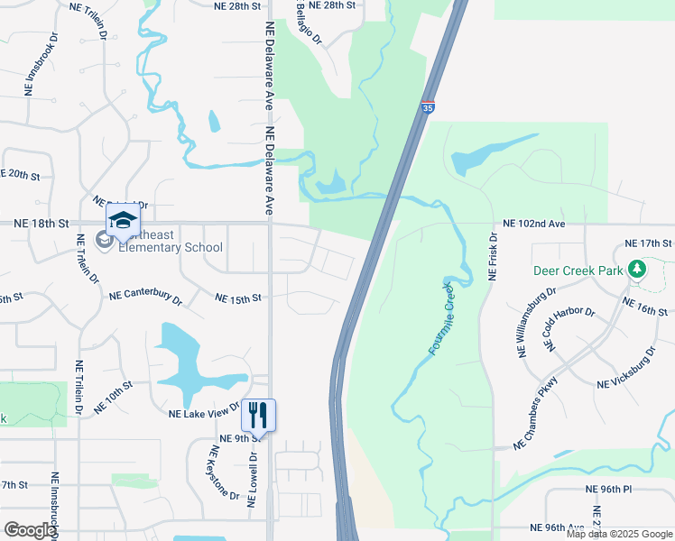 map of restaurants, bars, coffee shops, grocery stores, and more near 1207 Northeast Windsor Drive in Ankeny