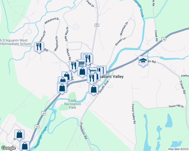 map of restaurants, bars, coffee shops, grocery stores, and more near 1609 Main St in Pleasant Valley