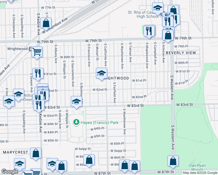 map of restaurants, bars, coffee shops, grocery stores, and more near in Chicago