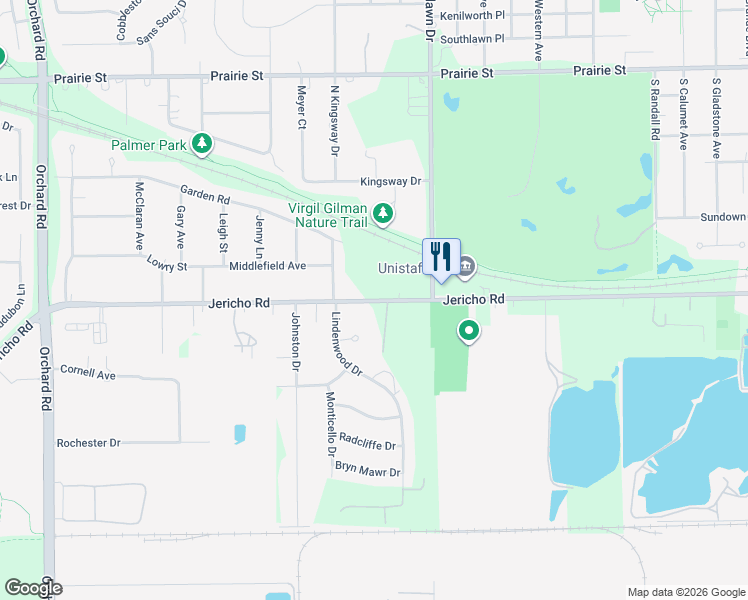 map of restaurants, bars, coffee shops, grocery stores, and more near 1921 Jericho Road in Aurora