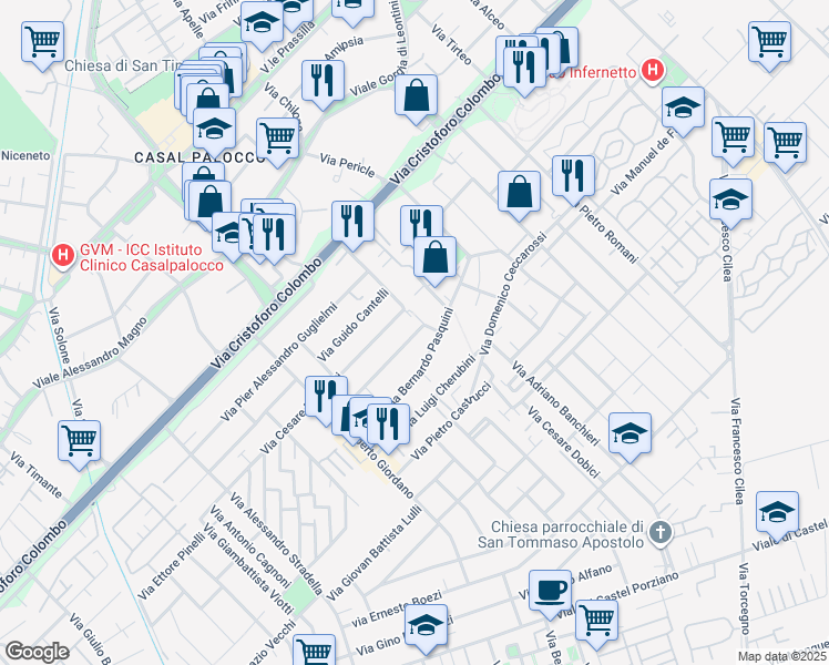map of restaurants, bars, coffee shops, grocery stores, and more near 10 Via Italo Montemezzi in Città Metropolitana di Roma