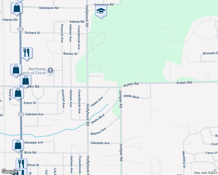 map of restaurants, bars, coffee shops, grocery stores, and more near 19101 Helen Avenue in South Bend