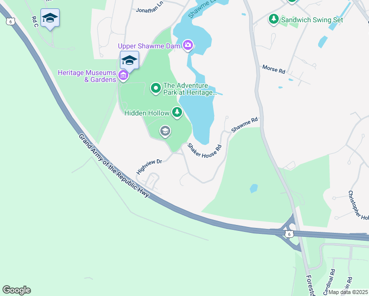 map of restaurants, bars, coffee shops, grocery stores, and more near 2 Shaker House Road in Sandwich