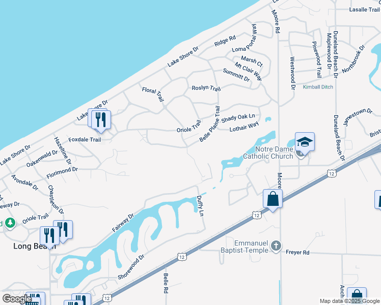 map of restaurants, bars, coffee shops, grocery stores, and more near 2749-2799 Floral Trail in Long Beach