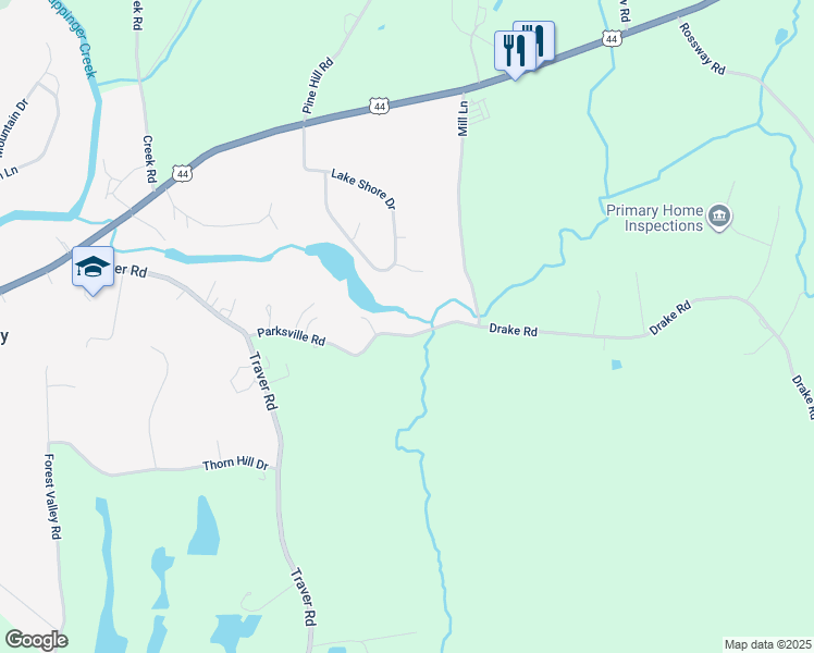 map of restaurants, bars, coffee shops, grocery stores, and more near 69 Parksville Road in Pleasant Valley
