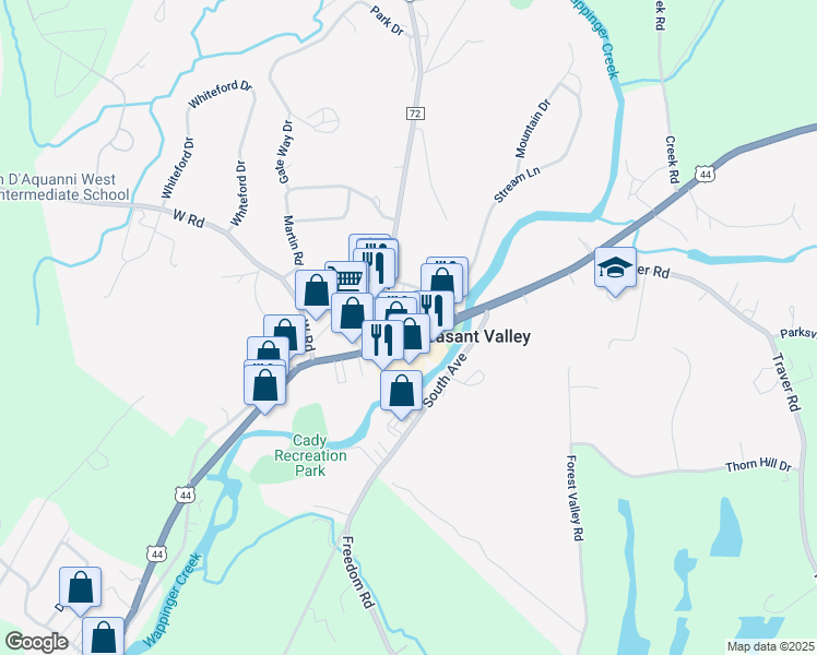 map of restaurants, bars, coffee shops, grocery stores, and more near 1609 Main Street in Pleasant Valley