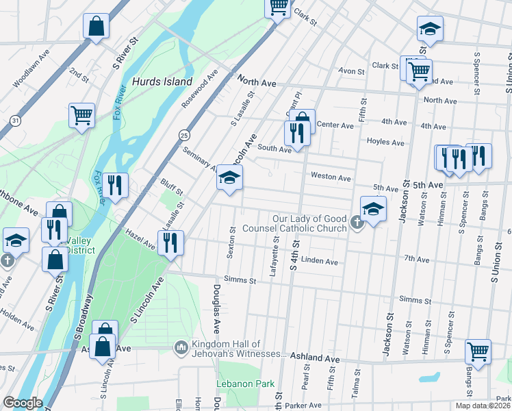 map of restaurants, bars, coffee shops, grocery stores, and more near 336 Marion Avenue in Aurora