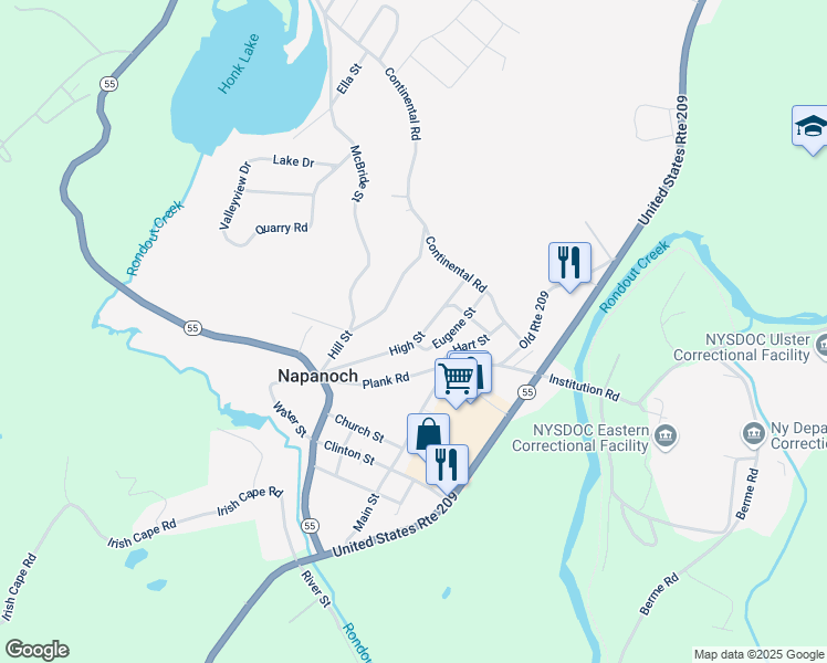 map of restaurants, bars, coffee shops, grocery stores, and more near 41 High Street in Napanoch