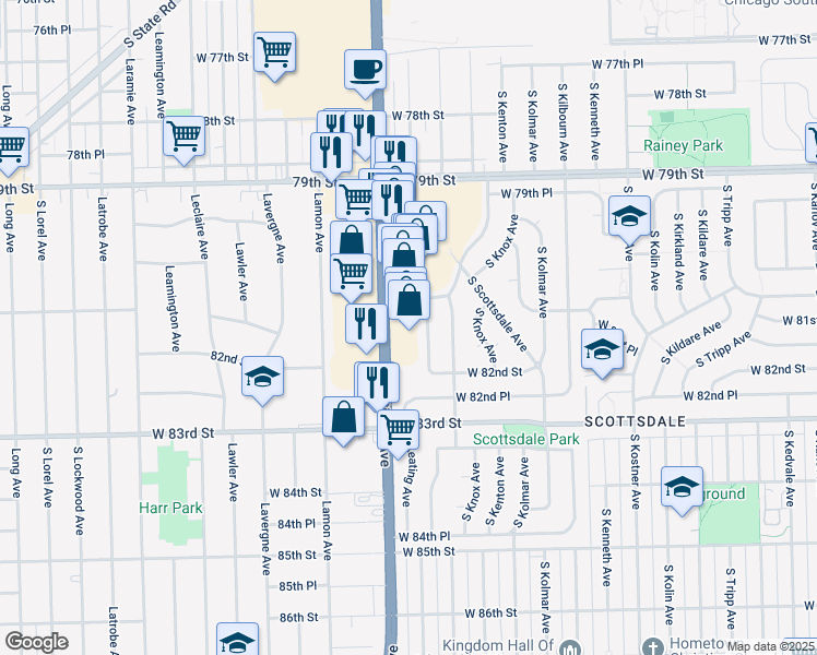 map of restaurants, bars, coffee shops, grocery stores, and more near 8109 South Cicero Avenue in Chicago