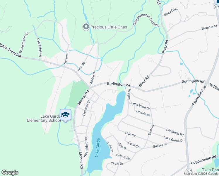 map of restaurants, bars, coffee shops, grocery stores, and more near 155 Burlington Road in Burlington