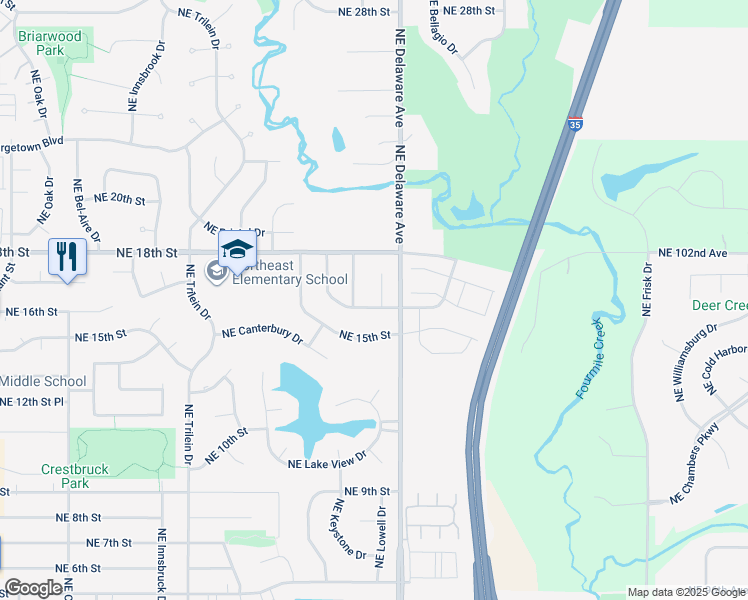 map of restaurants, bars, coffee shops, grocery stores, and more near 1010 Northeast 16th Street in Ankeny
