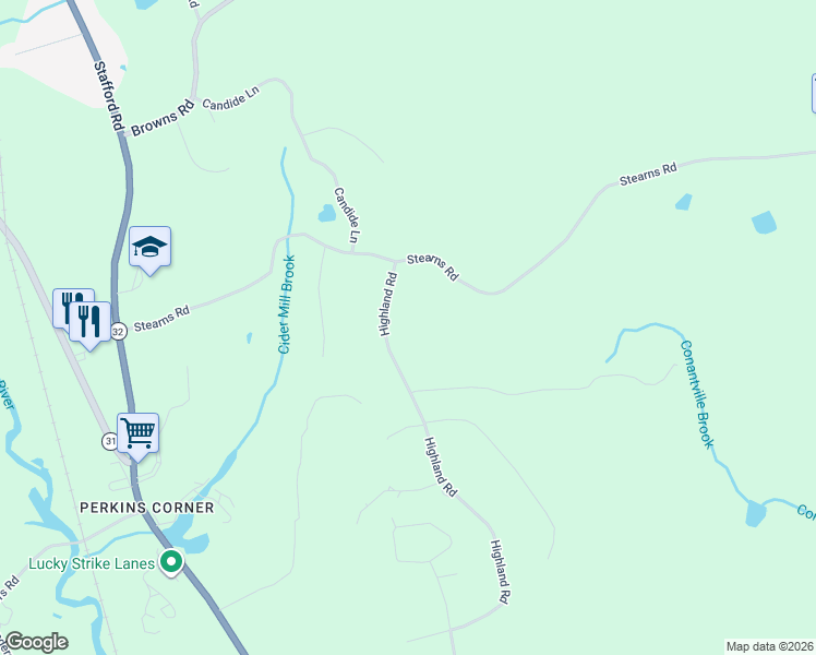 map of restaurants, bars, coffee shops, grocery stores, and more near 156 Highland Road in Mansfield