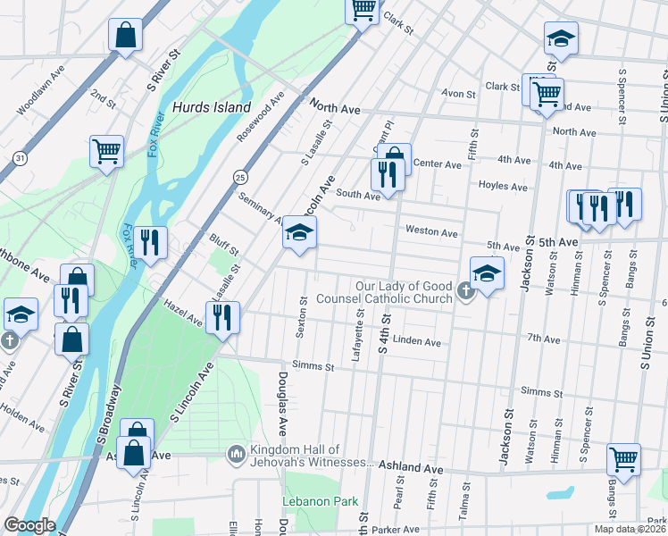 map of restaurants, bars, coffee shops, grocery stores, and more near 336 Marion Avenue in Aurora