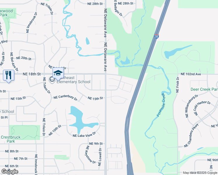 map of restaurants, bars, coffee shops, grocery stores, and more near 1103 Northeast Ford Lane in Ankeny