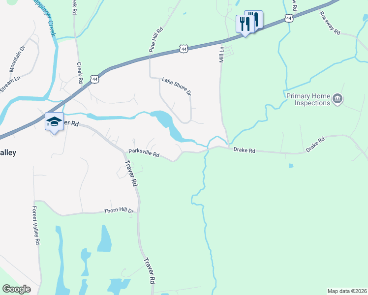 map of restaurants, bars, coffee shops, grocery stores, and more near 61 Parksville Road in Pleasant Valley