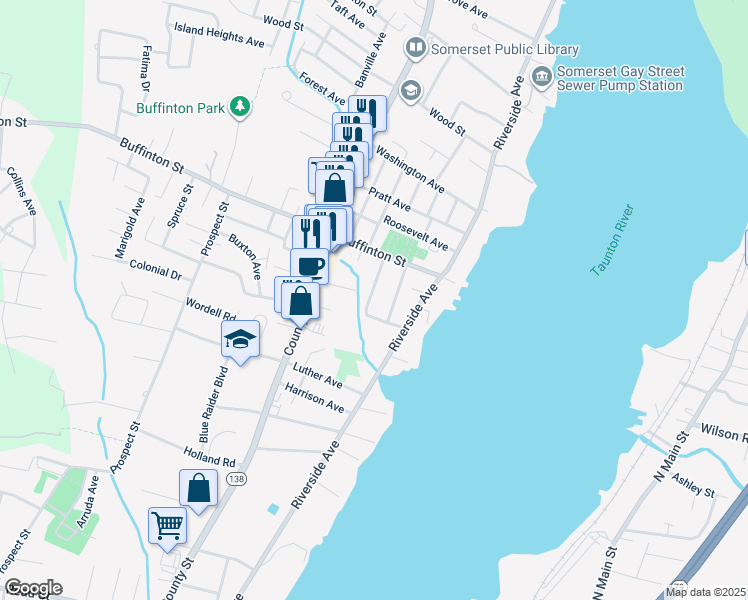 map of restaurants, bars, coffee shops, grocery stores, and more near 140 Berube Avenue in Somerset