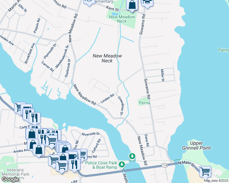 map of restaurants, bars, coffee shops, grocery stores, and more near 41 Linden Road in Barrington